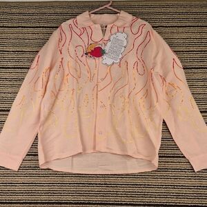 SKY HIGH FARM‎ Pink Flame Embroidered Sz M Streetwear Mens Long Sleeve Shirt NEW